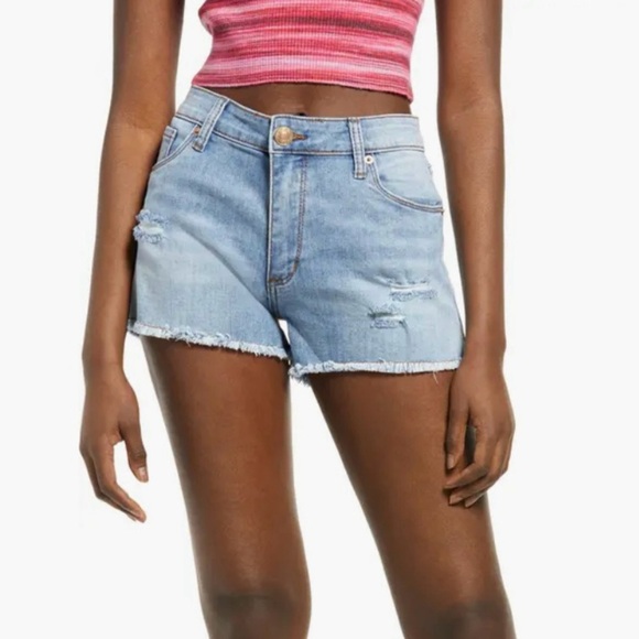 STS Blue Light Blue Jean Shorts Distressed High-Waisted - Picture 1 of 5